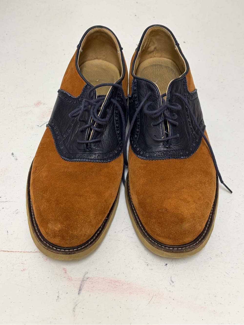 Frye Two-Tone Suede and Leather Saddle Oxfords - Rust Brown & Black
